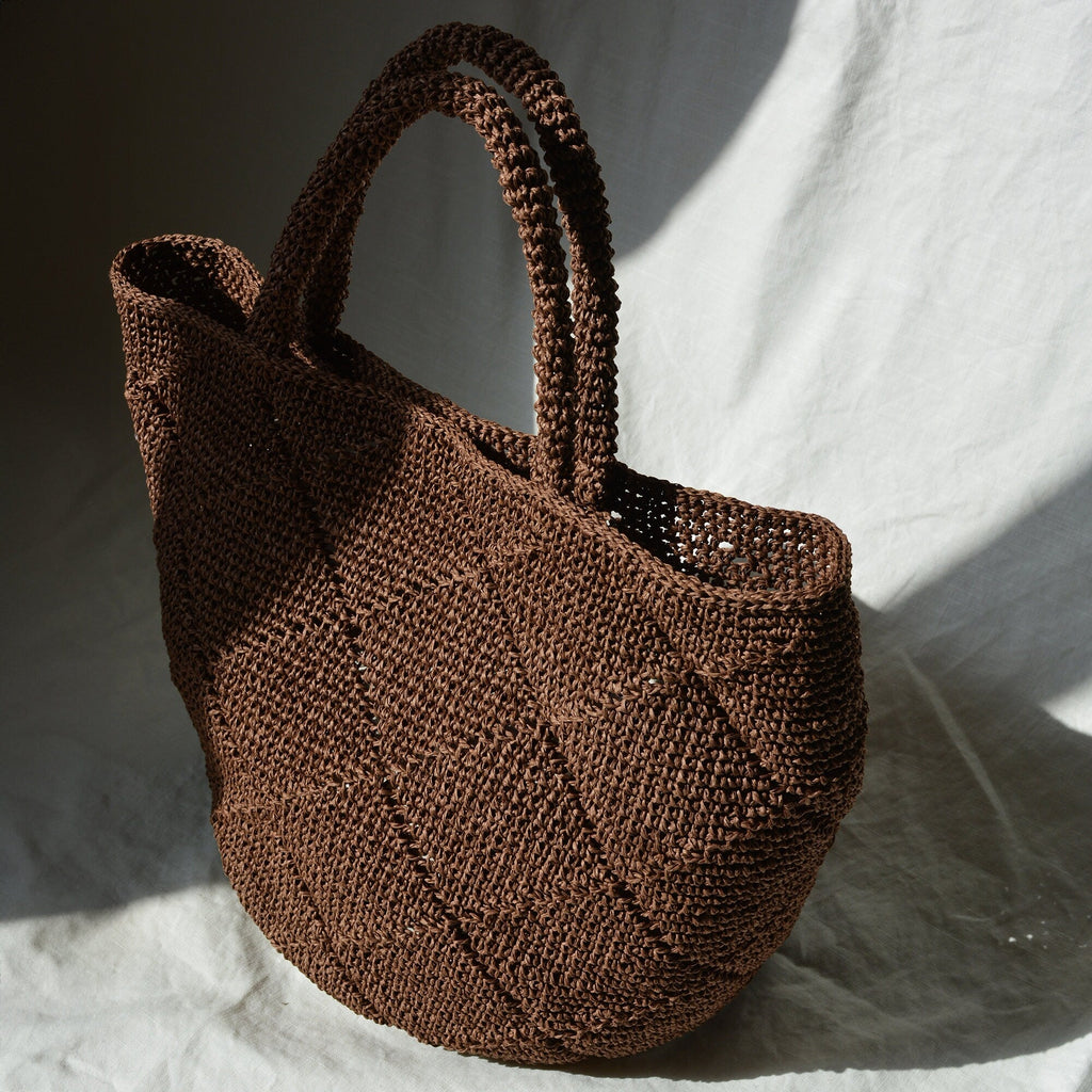 Crochet Raffia Tote Bag for Summer, Brown Lightweight Beach Shoulder Bag, Straw Shoulder Bag, Handcrafted Stylish Tote Bag, Handmade Gifts