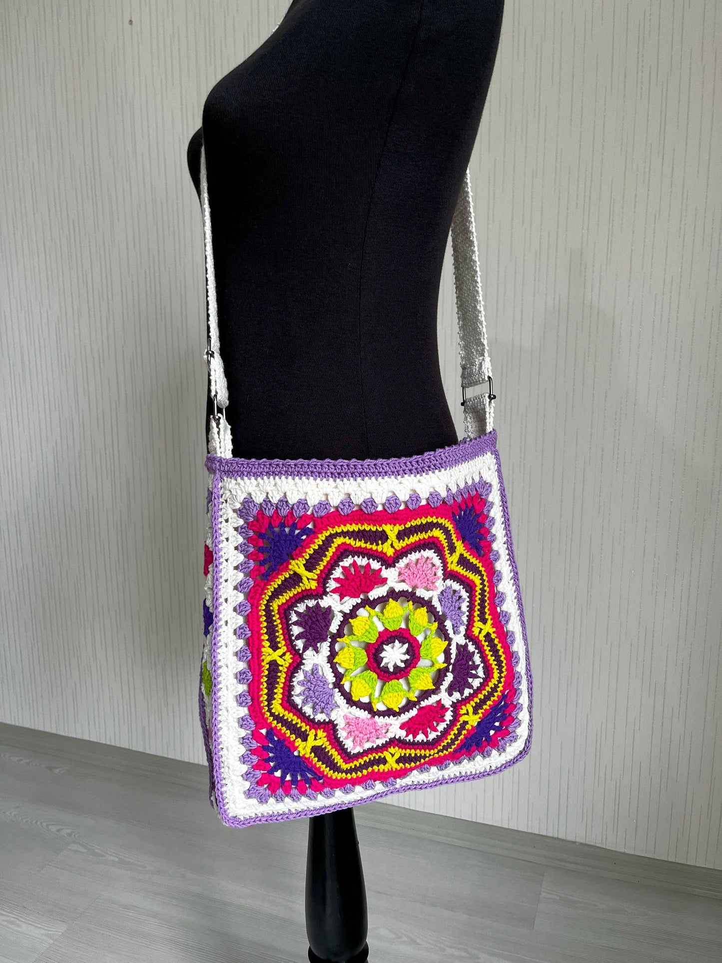 Crochet Patchwork Crossbody Bag: Handmade Boho Hippie Style