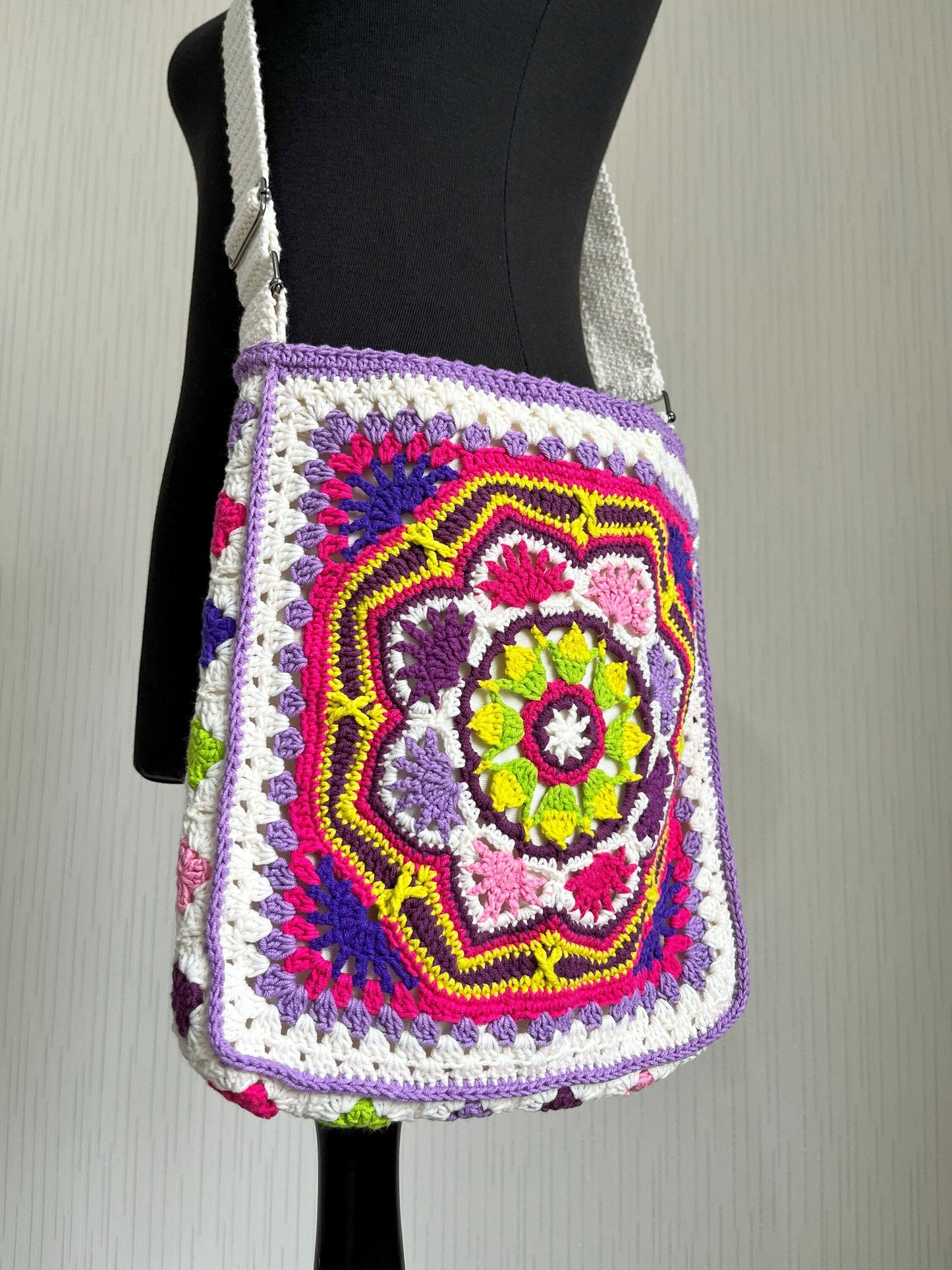 Crochet Patchwork Crossbody Bag: Handmade Boho Hippie Style
