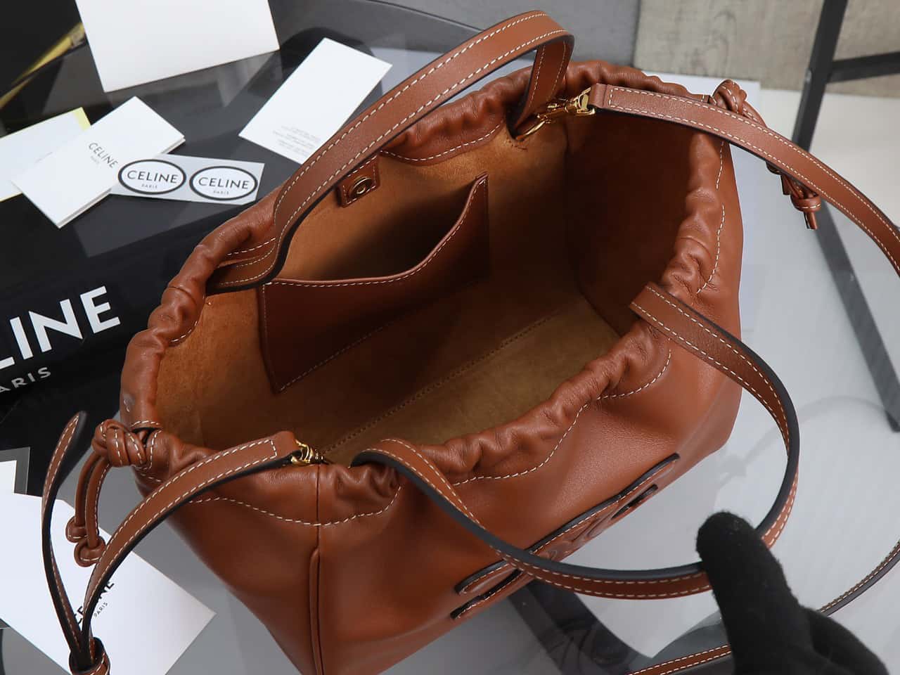 Celine cabas rawstring cuir triomphe in grained calfskin handbag