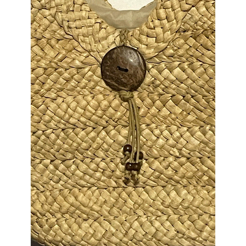 Sun N Sand Straw Tote Bag Woven Beach Handbag Boho Wood Handle Large