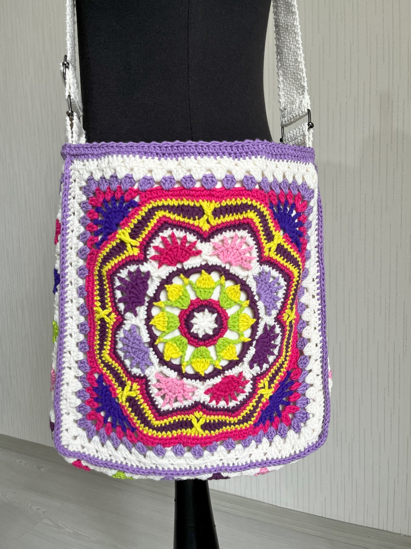 Crochet Patchwork Crossbody Bag: Handmade Boho Hippie Style